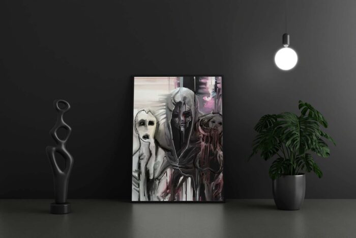 Drei Gesichter - Digital Mischtechnik - Gothic Kunst Horror Art - DIN A4 Kunstdruck